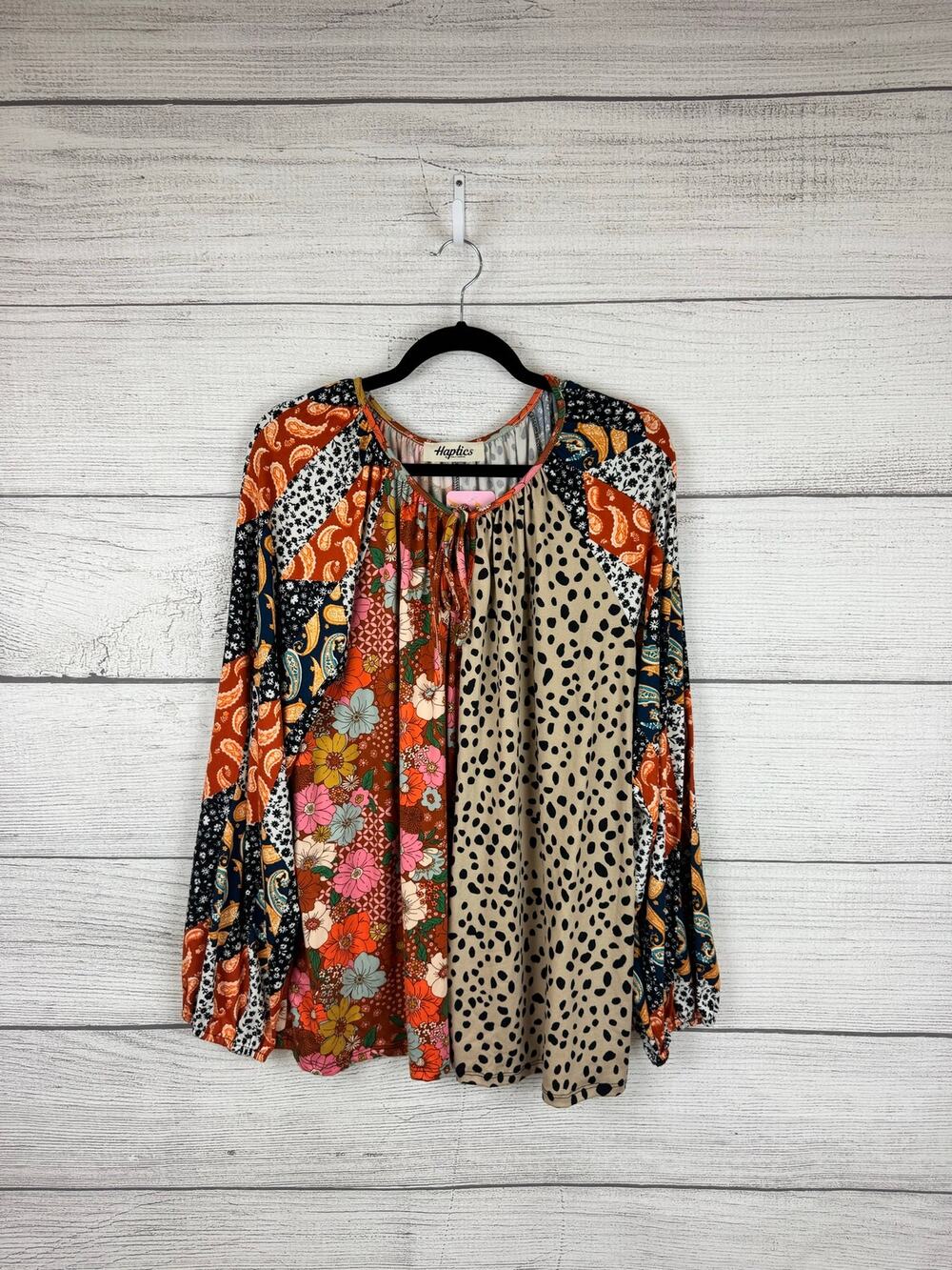 Haptics Plus Size Multi Printed Boho Long Sleeve Blouse Size 2X
